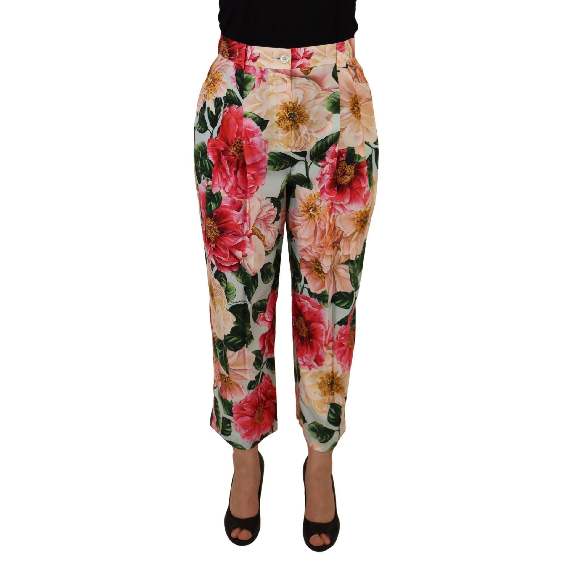 Dolce & Gabbana Multicolor Flora Printed High Waist Cropped Trouser Pants