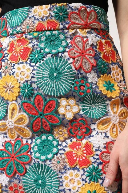 Dolce & Gabbana Multicolor Floral Lace High Waist Mini Skirt