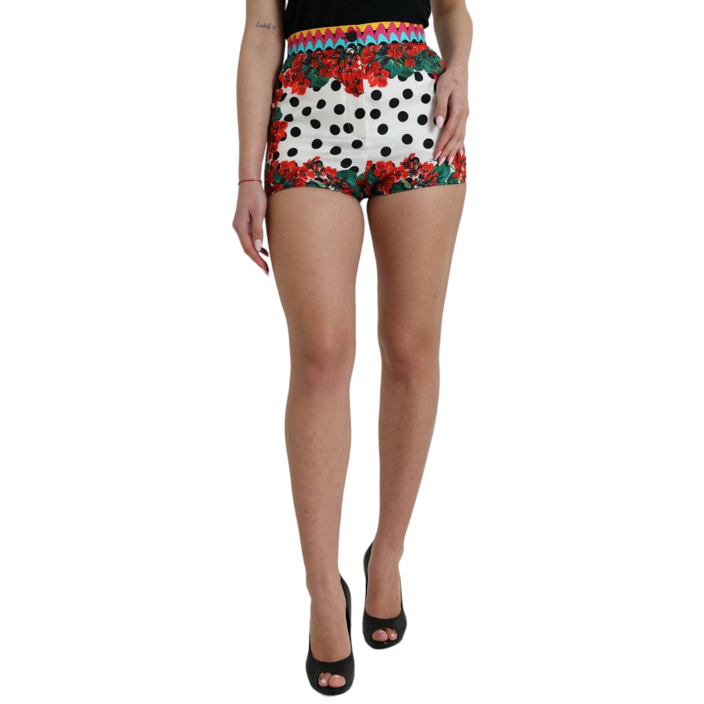 Dolce & Gabbana Multicolor Floral Polka Dot Hot Pants Shorts