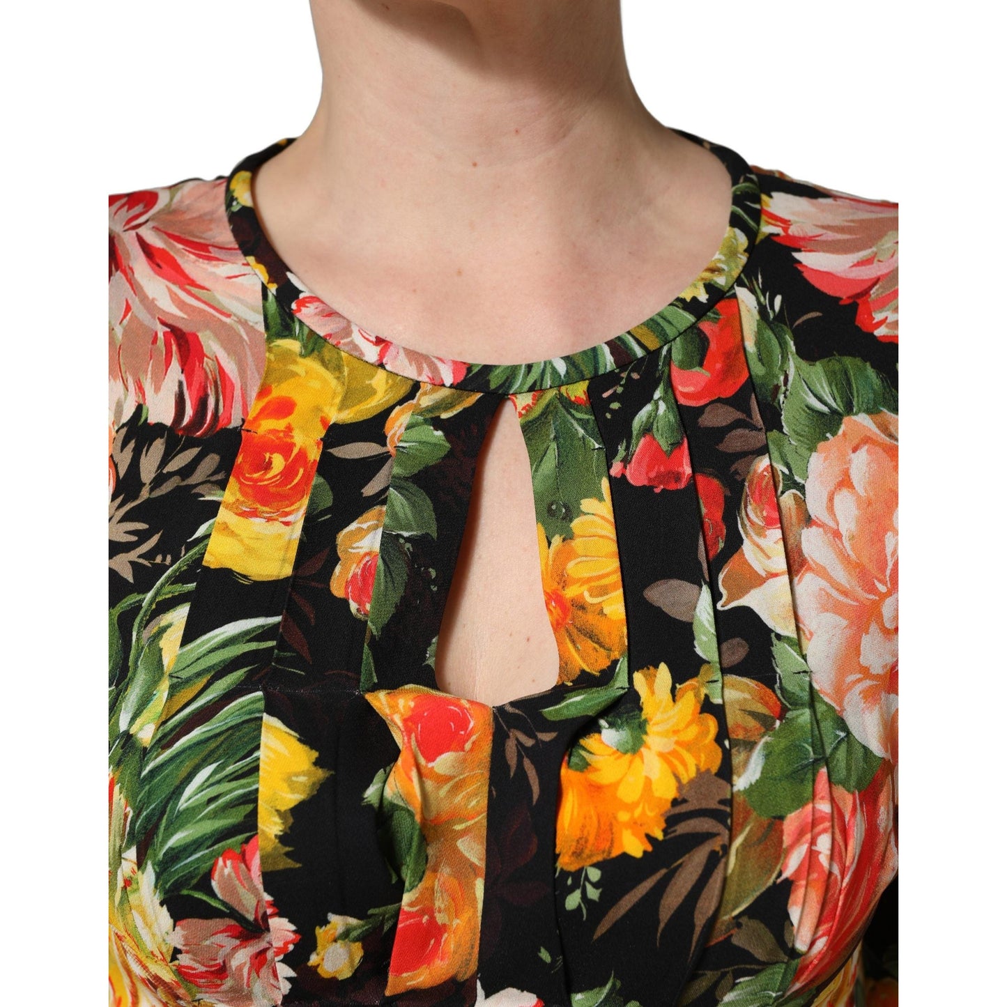 Dolce & Gabbana Multicolor Floral Print LongSleeve Midi Dress