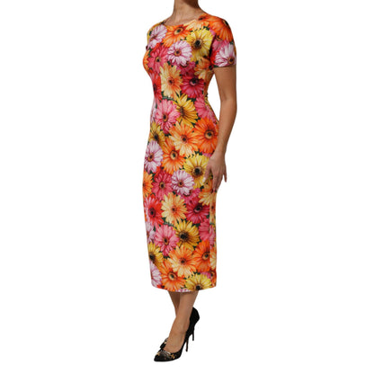 Dolce & Gabbana Multicolor Floral Print SilkSheath Midi Dress