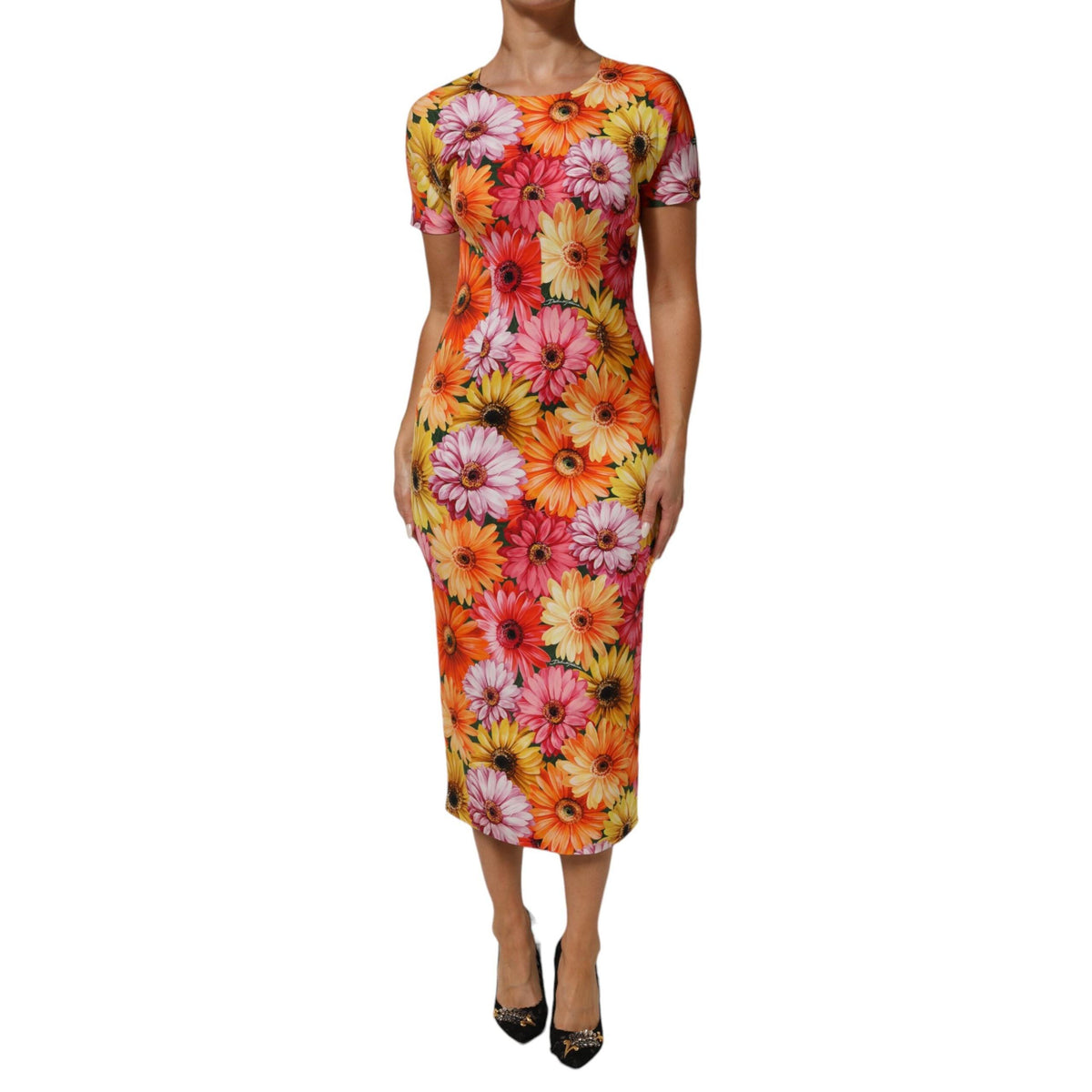 Dolce & Gabbana Multicolor Floral Print SilkSheath Midi Dress