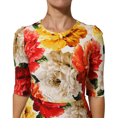 Dolce & Gabbana Multicolor Floral Print Viscose Sheath Dress