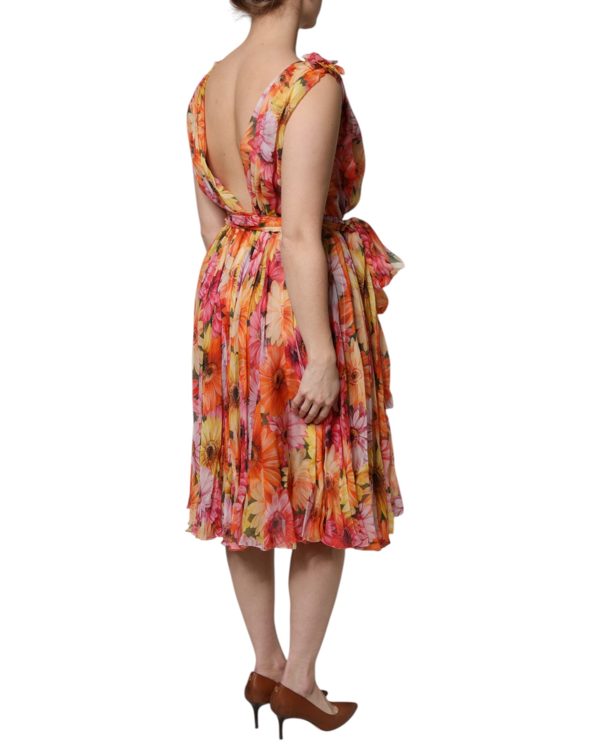 Dolce & Gabbana Multicolor Floral Silk V-neck Chiffon Dress