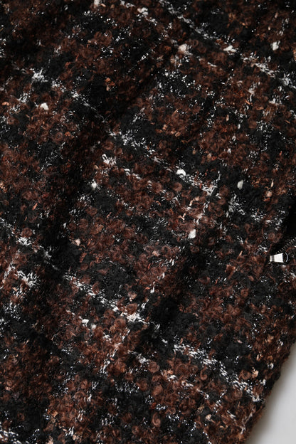 Dolce & Gabbana Multicolor High Waist Tartan Tweed Pencil Cut Skirt