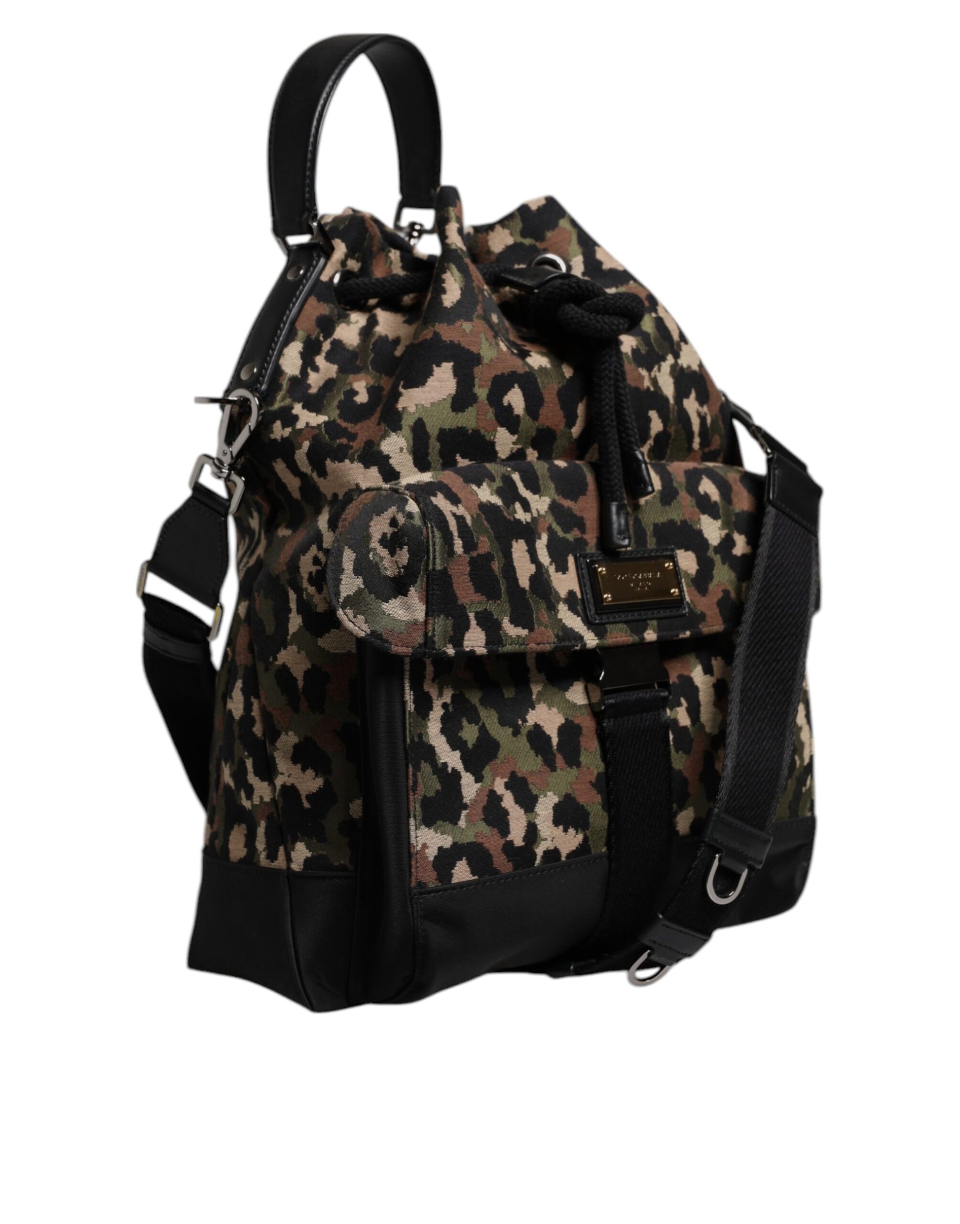 Dolce & Gabbana Multicolor Leopard Cotton Shoulder Bucket Bag