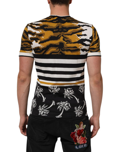 Dolce & Gabbana Multicolor Leopard Palm Leaf Men Crew Neck T-shirt