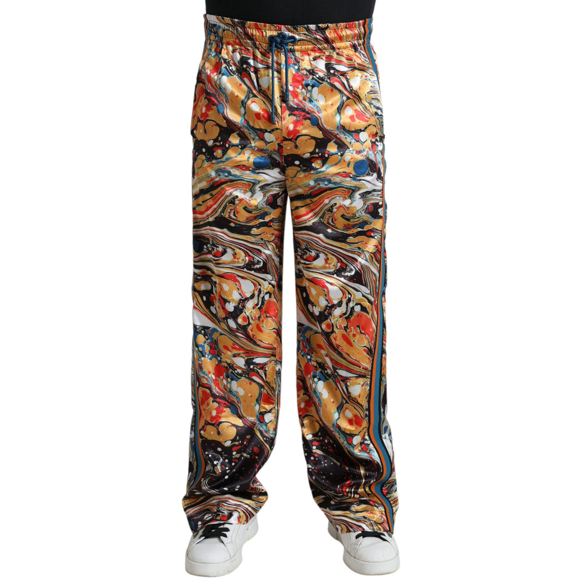 Dolce & Gabbana Multicolor Marble Print Satin Pants