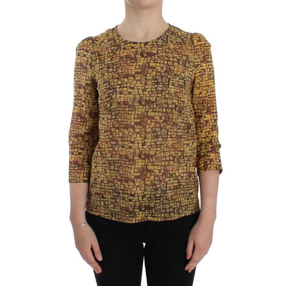 Dolce & Gabbana Multicolor Mosaic Print Silk Blouse T-shirt