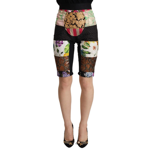 Dolce & Gabbana Multicolor Patchwork High Waist Cropped Pants