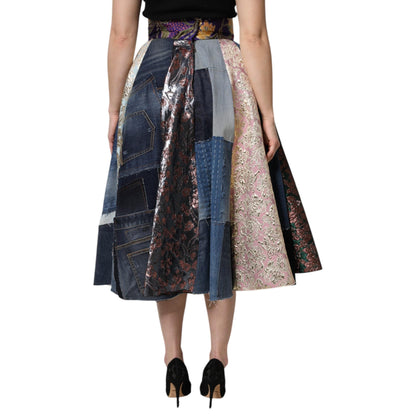 Dolce & Gabbana Multicolor Patchwork High Waisted Midi Skirt