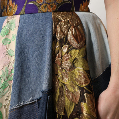 Dolce & Gabbana Multicolor Patchwork High Waisted Midi Skirt