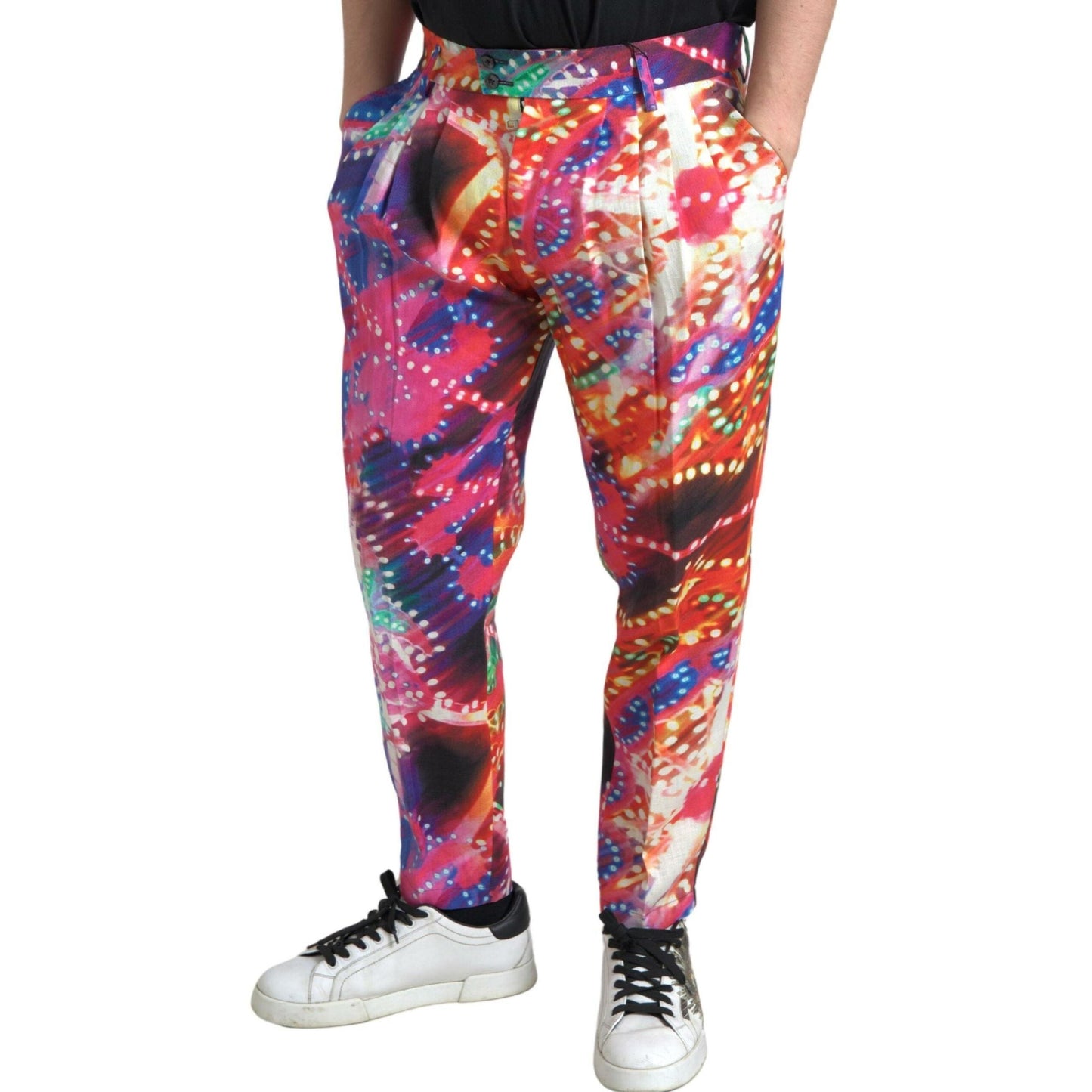 Dolce & Gabbana Multicolor Printed Linen Men Trouser Pants