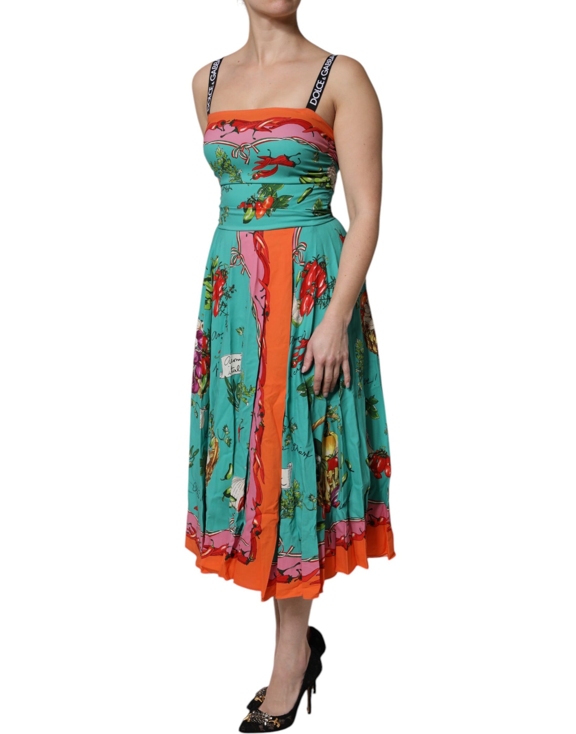 Dolce & Gabbana Multicolor Printed Silk Sleeveless Midi Dress