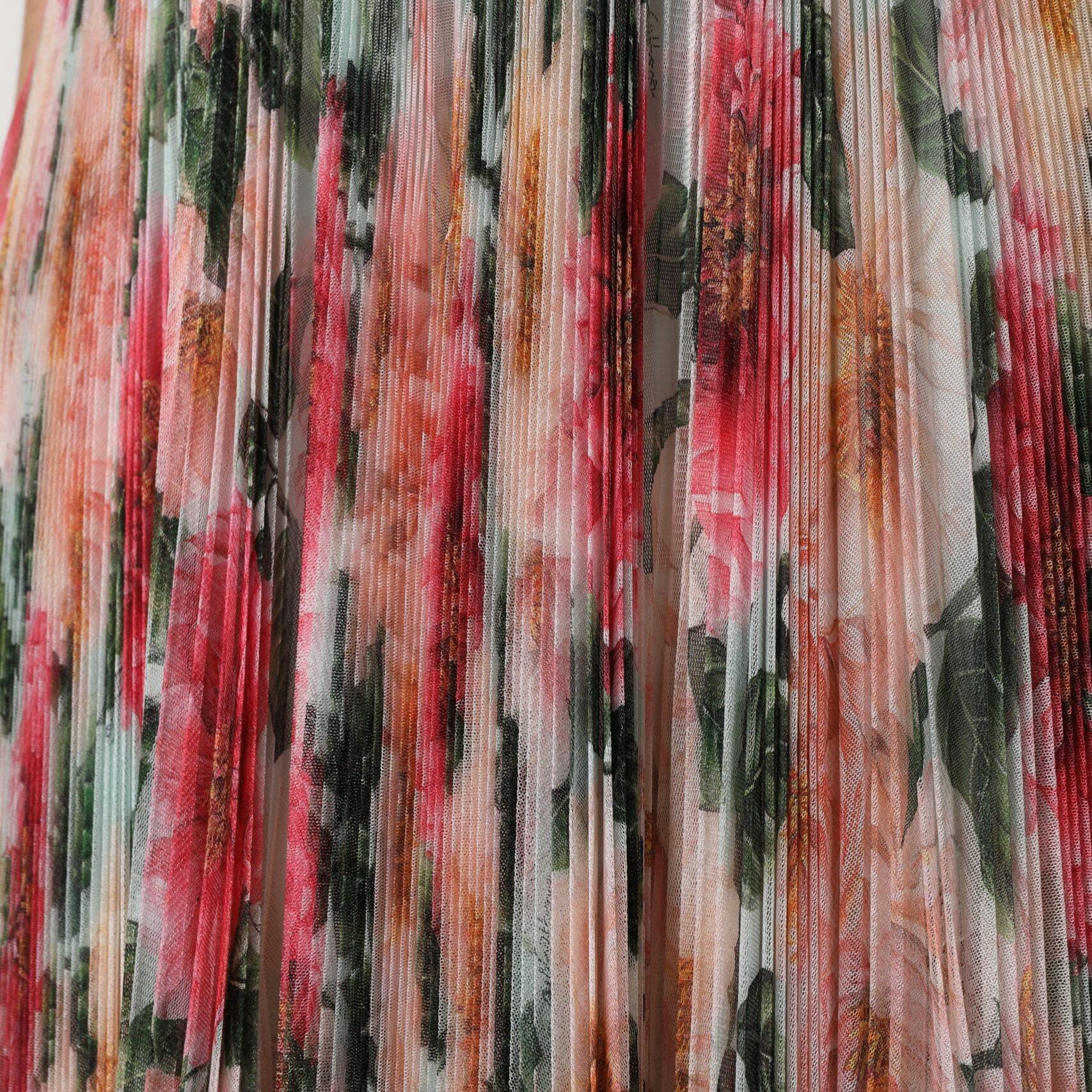 Dolce & Gabbana Multicolor Silk Floral High Waist Midi Skirt