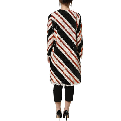 Dolce & Gabbana Multicolor Stripe Sequin Duster Coat Jacket