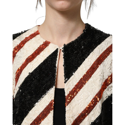 Dolce & Gabbana Multicolor Stripe Sequin Duster Coat Jacket