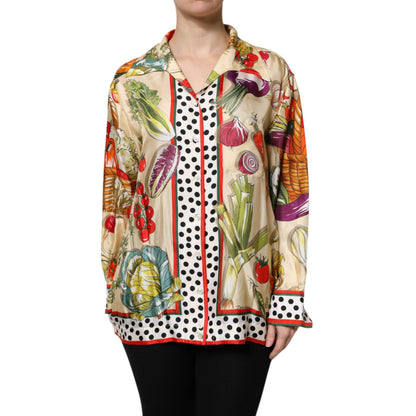 Dolce & Gabbana Multicolor Vegetables Silk Long Sleeves Top