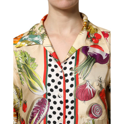 Dolce & Gabbana Multicolor Vegetables Silk Long Sleeves Top