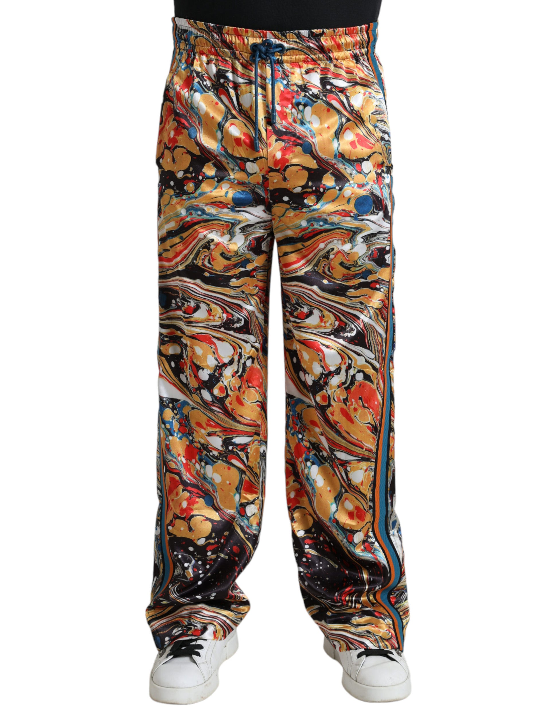 Dolce & Gabbana Multifarve Marble Print Satin Bukser & Jeans