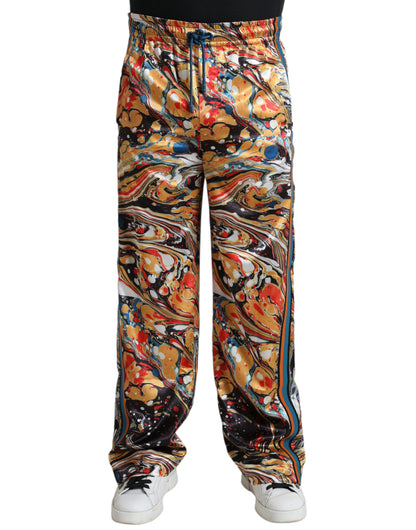 Dolce & Gabbana Multifarve Marble Print Satin Bukser & Jeans