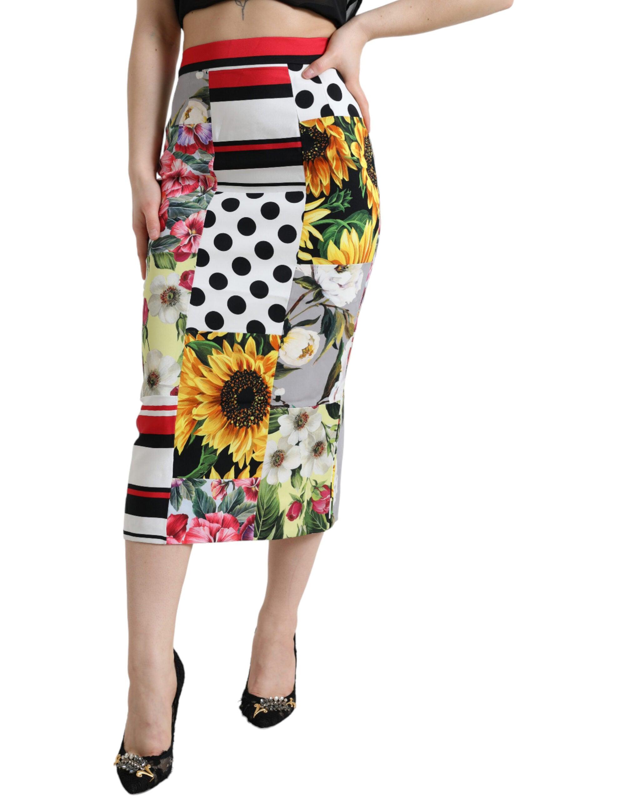 Dolce & Gabbana Multifarve Patchwork High Waist Pencil Cut Skirt-Modeoutlet