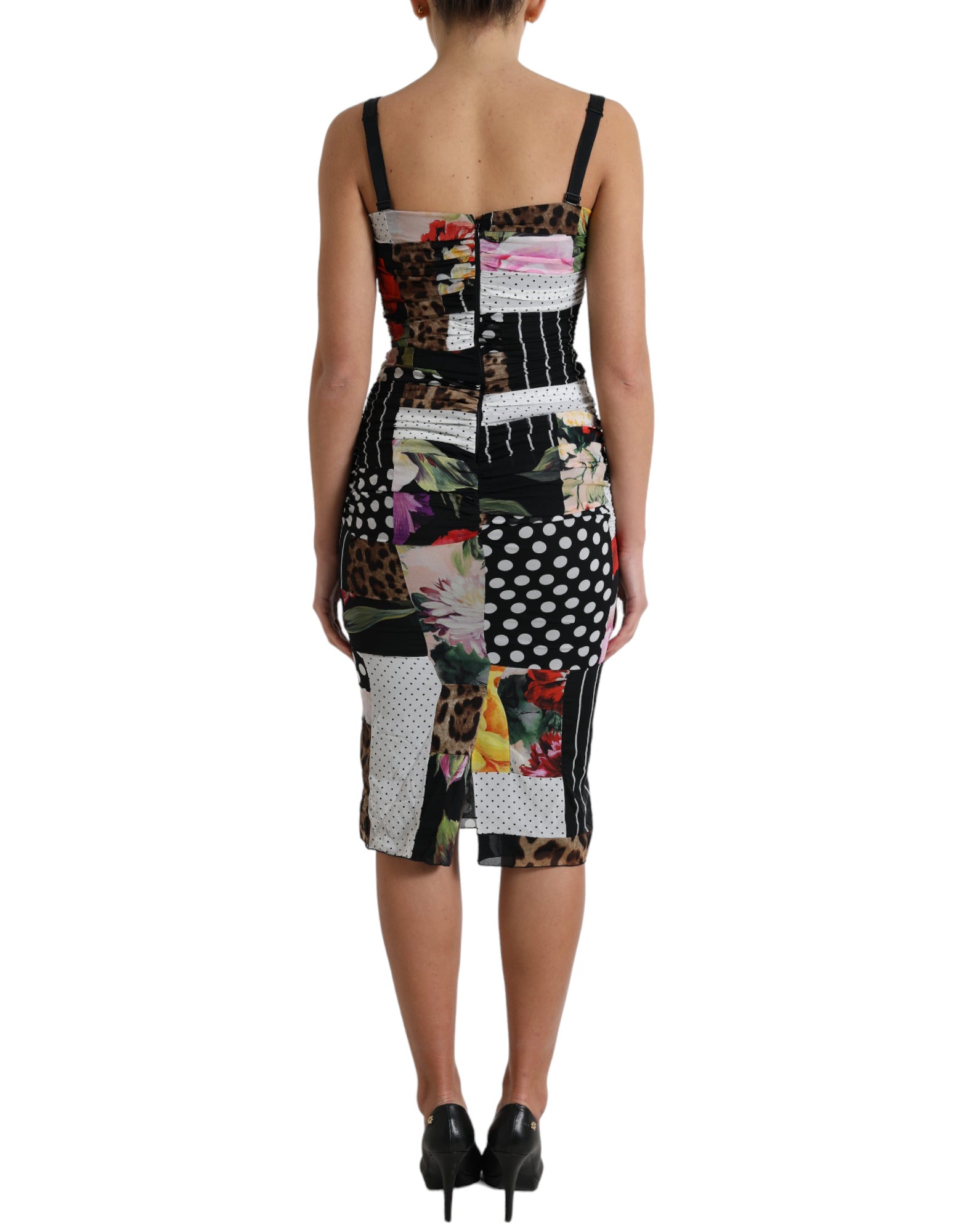 Dolce & Gabbana Multifarve Patchwork Midi Floral Leopard Bodycon Kjole
