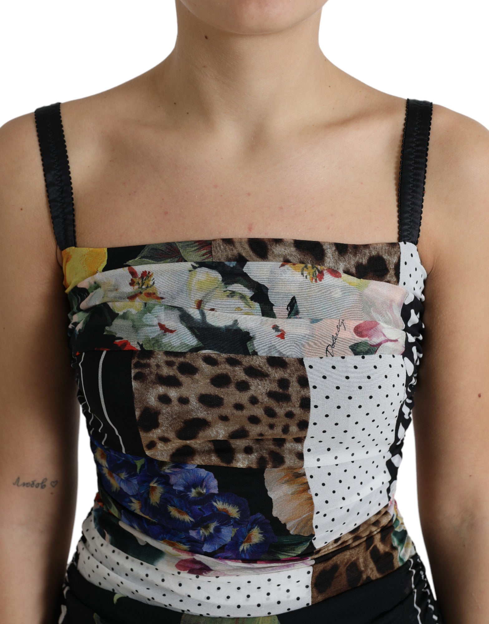 Dolce & Gabbana Multifarve Patchwork Midi Floral Leopard Bodycon Kjole