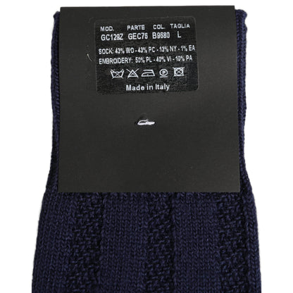 Dolce & Gabbana Navy Blue Wool Crest Logo Knee High Accessory Socks