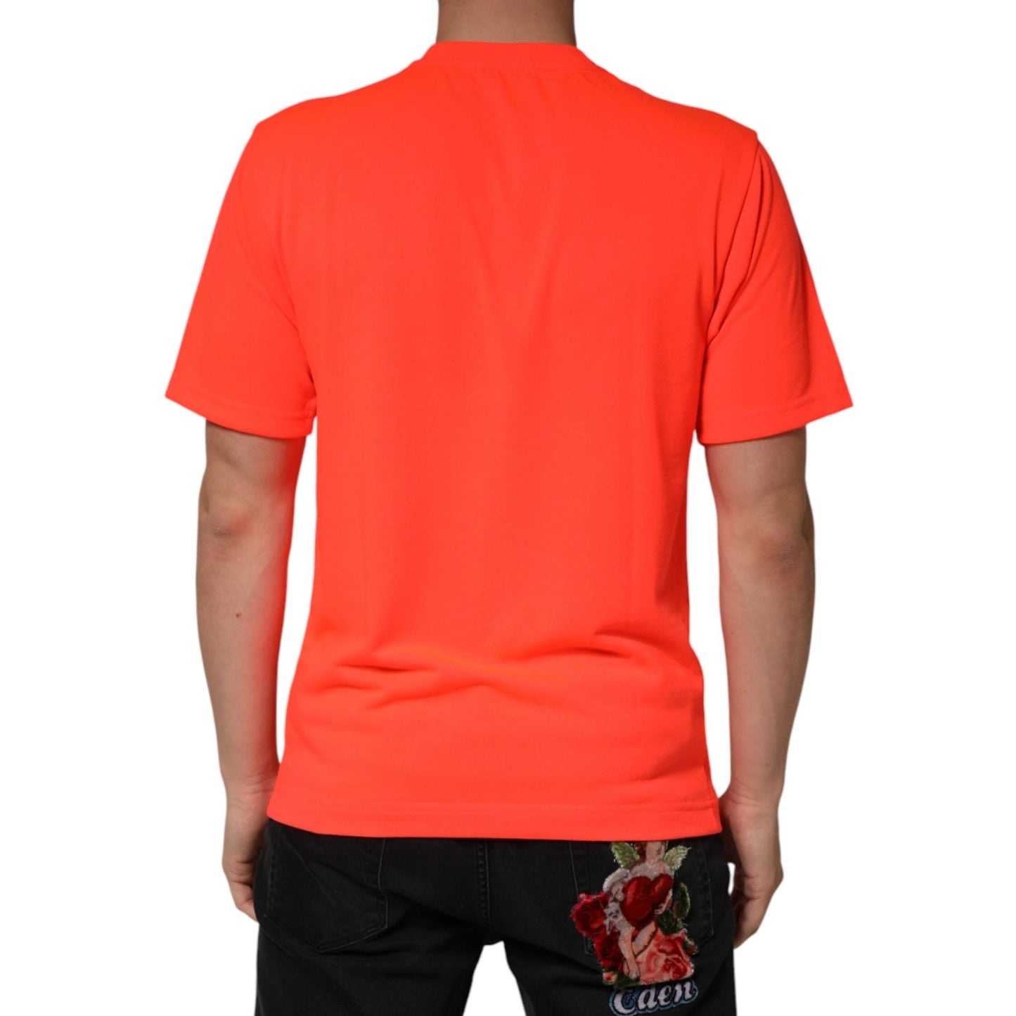 Dolce & Gabbana Neon Orange Polyester Crew Neck Men T-shirt