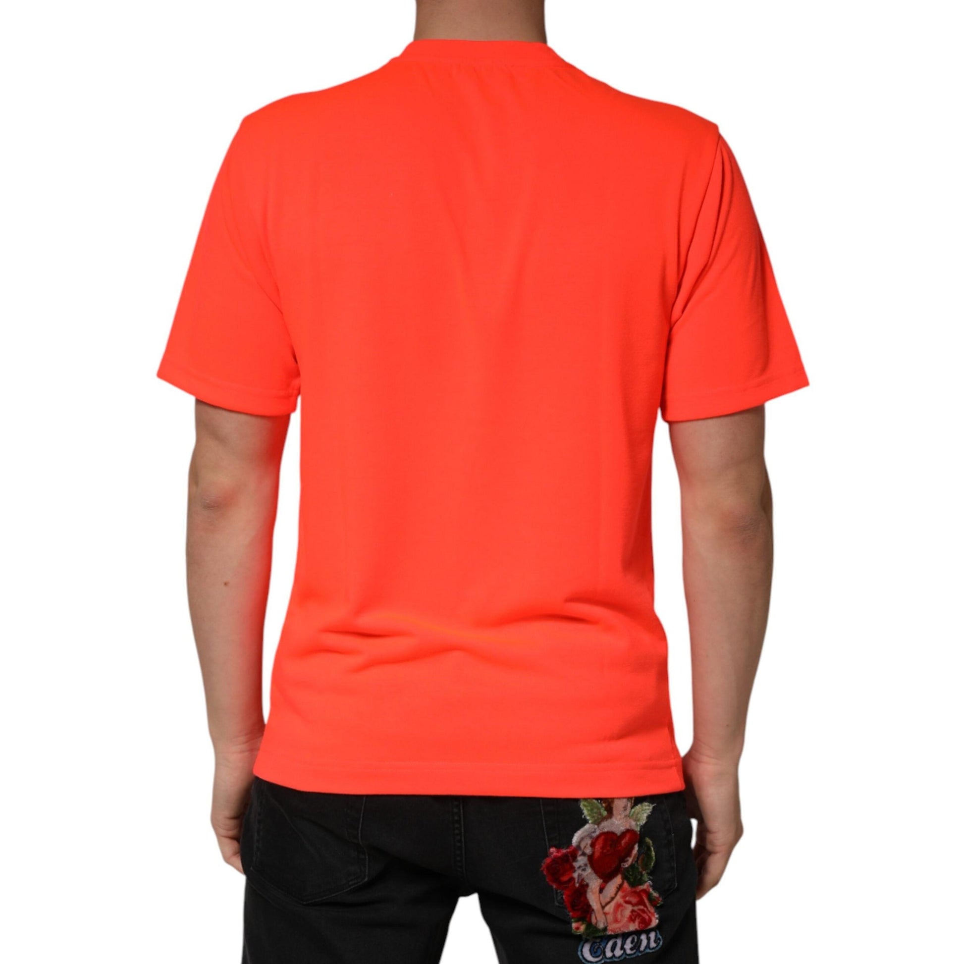 Dolce & Gabbana Neon Orange Polyester Crew Neck Men T-shirt