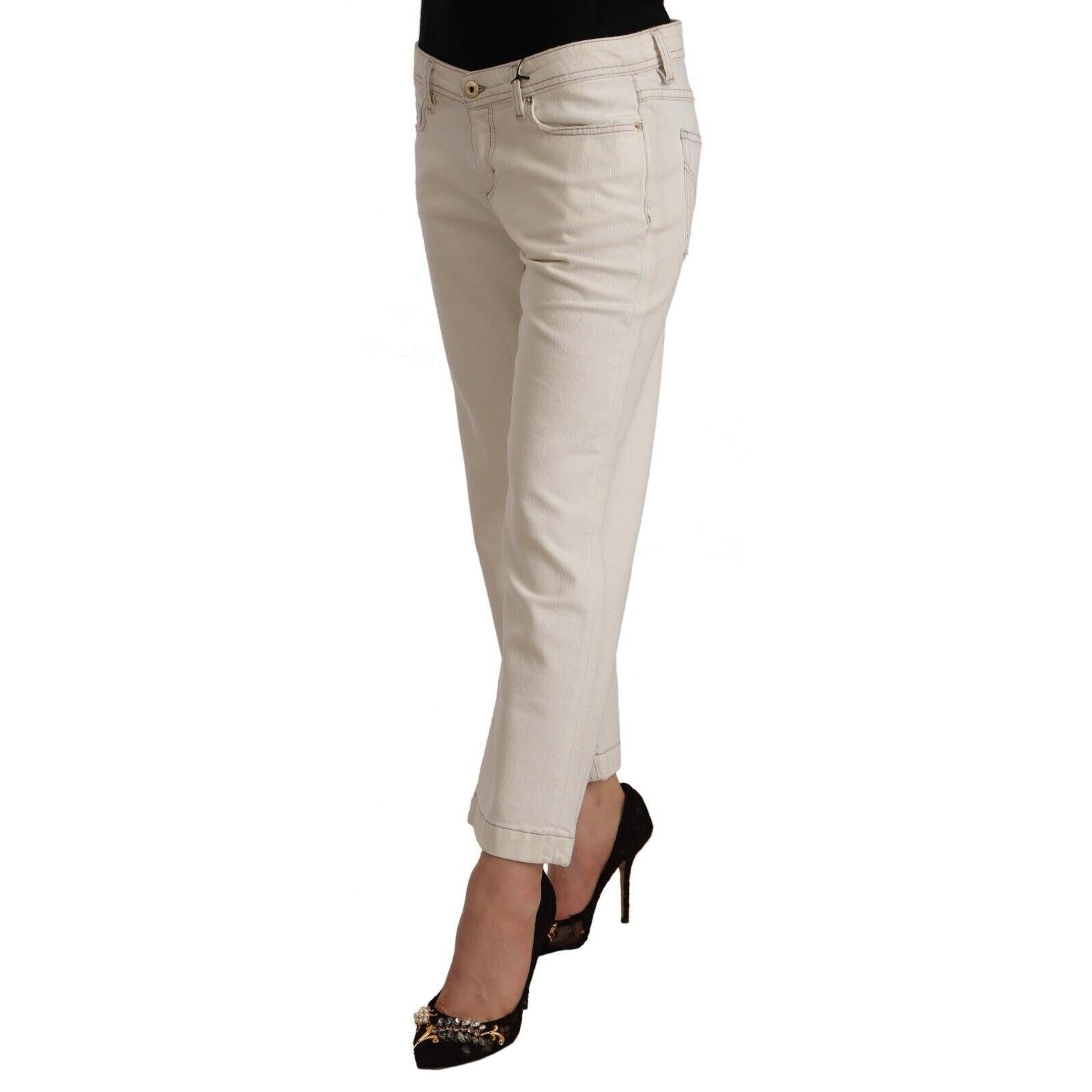 Dolce & Gabbana Off White Cotton Flared Cropped Denim Jeans