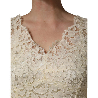 Dolce & Gabbana Off White Floral Lace Sheath Maxi Dress