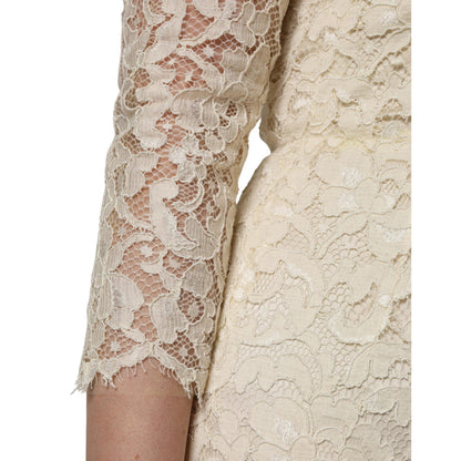 Dolce & Gabbana Off White Floral Lace Sheath Maxi Dress