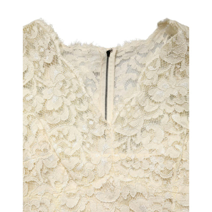 Dolce & Gabbana Off White Floral Lace Sheath Maxi Dress