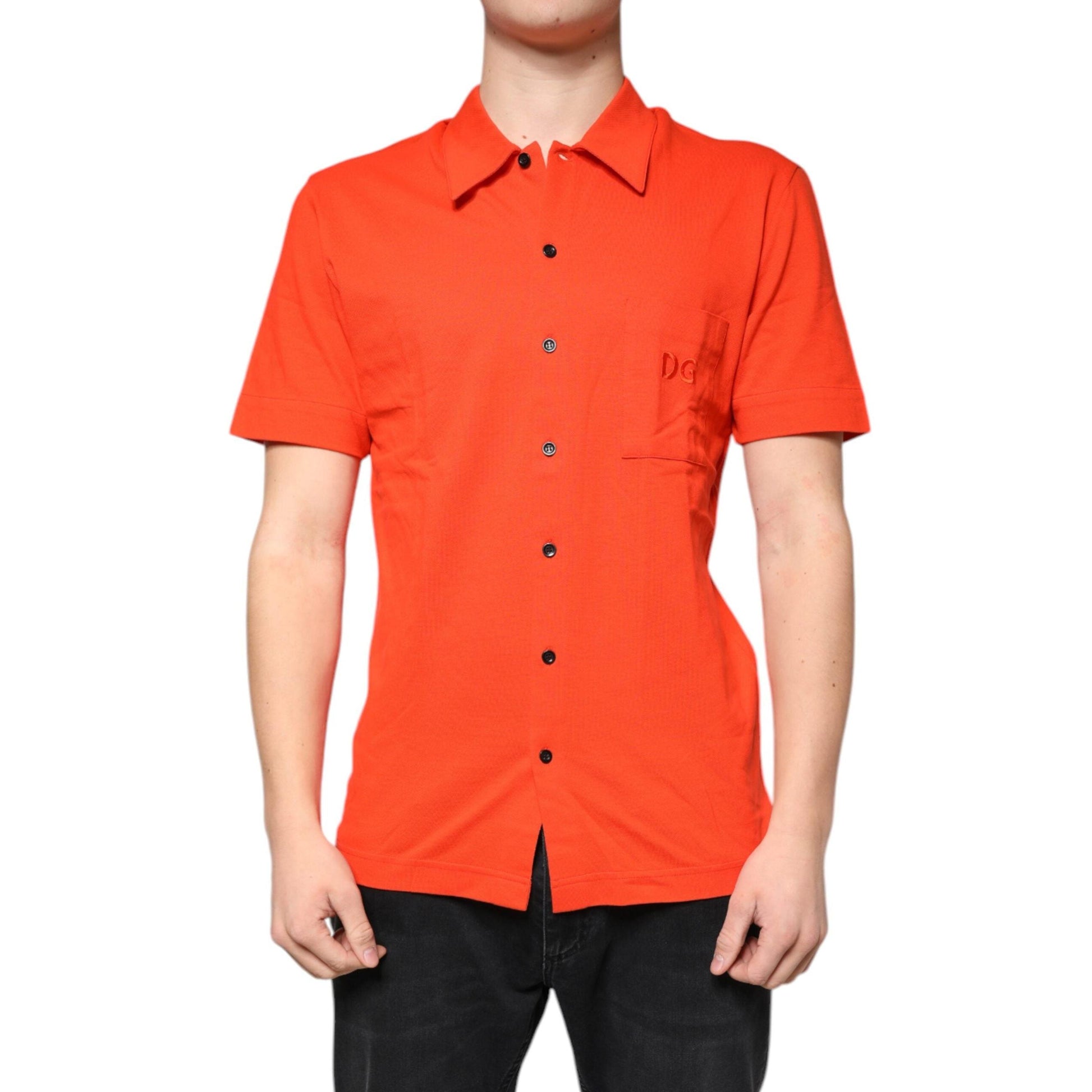 Dolce & Gabbana Orange Cotton Button Down Casual Polo Shirt