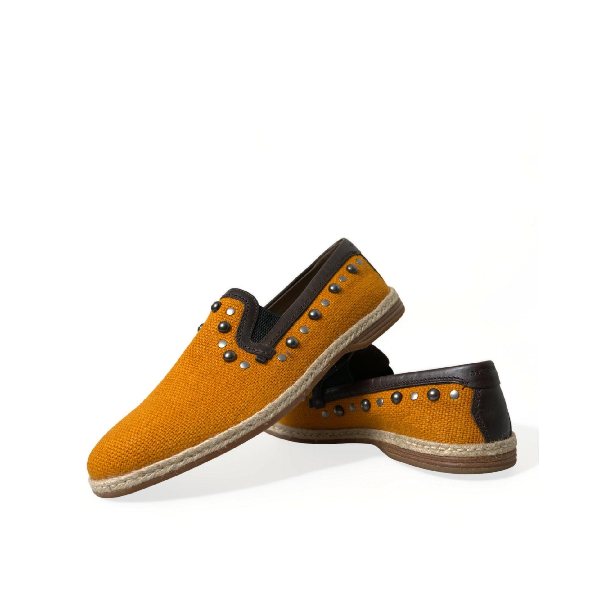 Dolce & Gabbana Orange Linen Leather Studded Loafers Shoes