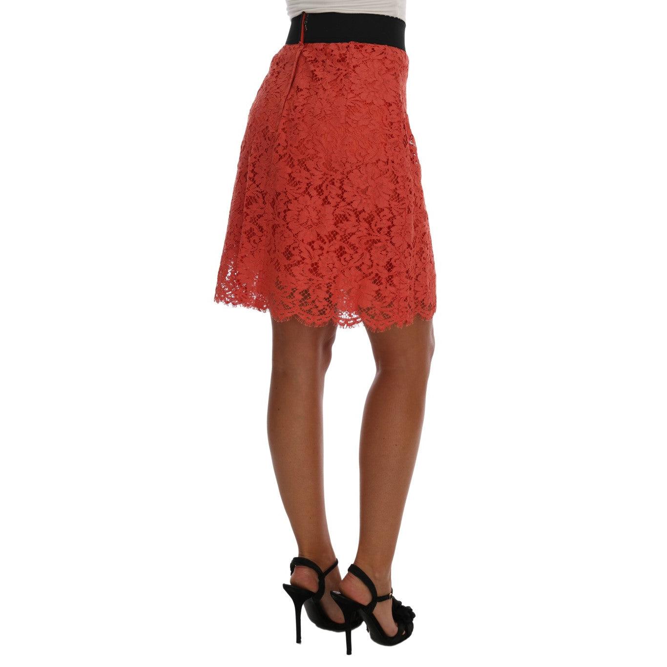 Dolce & Gabbana Orange Macramé Lace Pencil Skirt