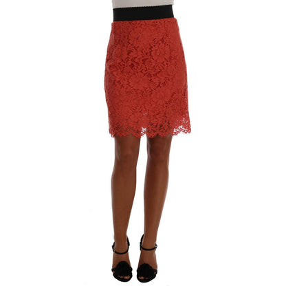 Dolce & Gabbana Orange Macramé Lace Pencil Skirt