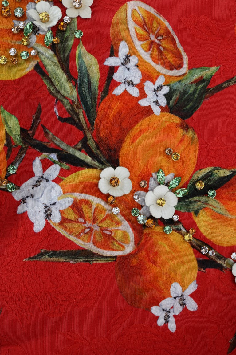 Dolce & Gabbana Orange Print Crystal-Embellished Blouse