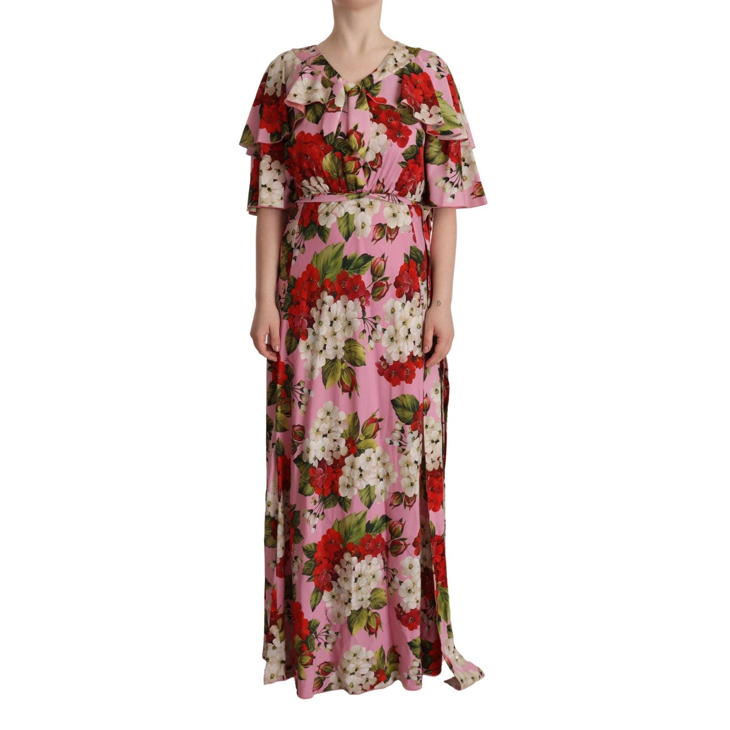 Dolce & Gabbana Pink Floral Silk Stretch Gown Maxi Dress