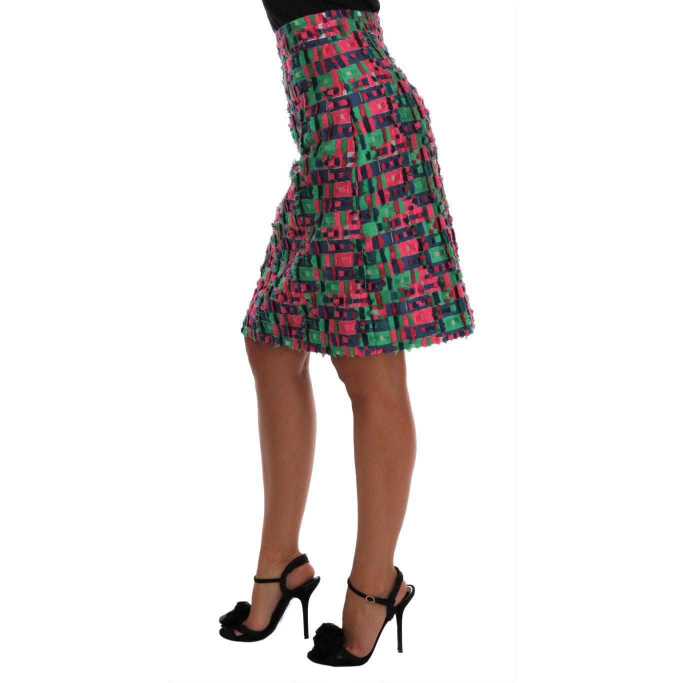 Dolce & Gabbana Pink Green Jacquard Pencil Skirt
