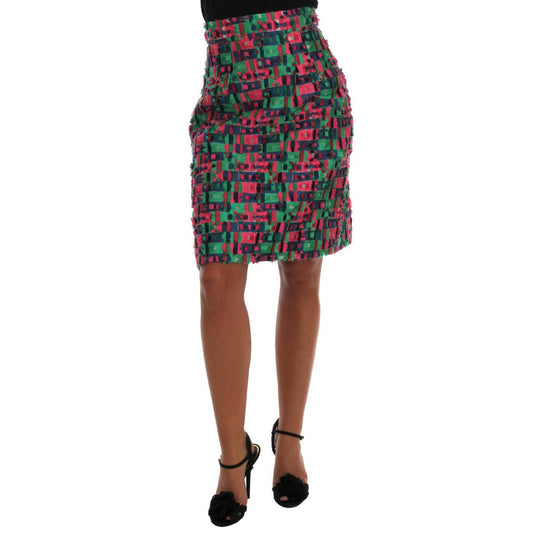 Dolce & Gabbana Pink Green Jacquard Pencil Skirt