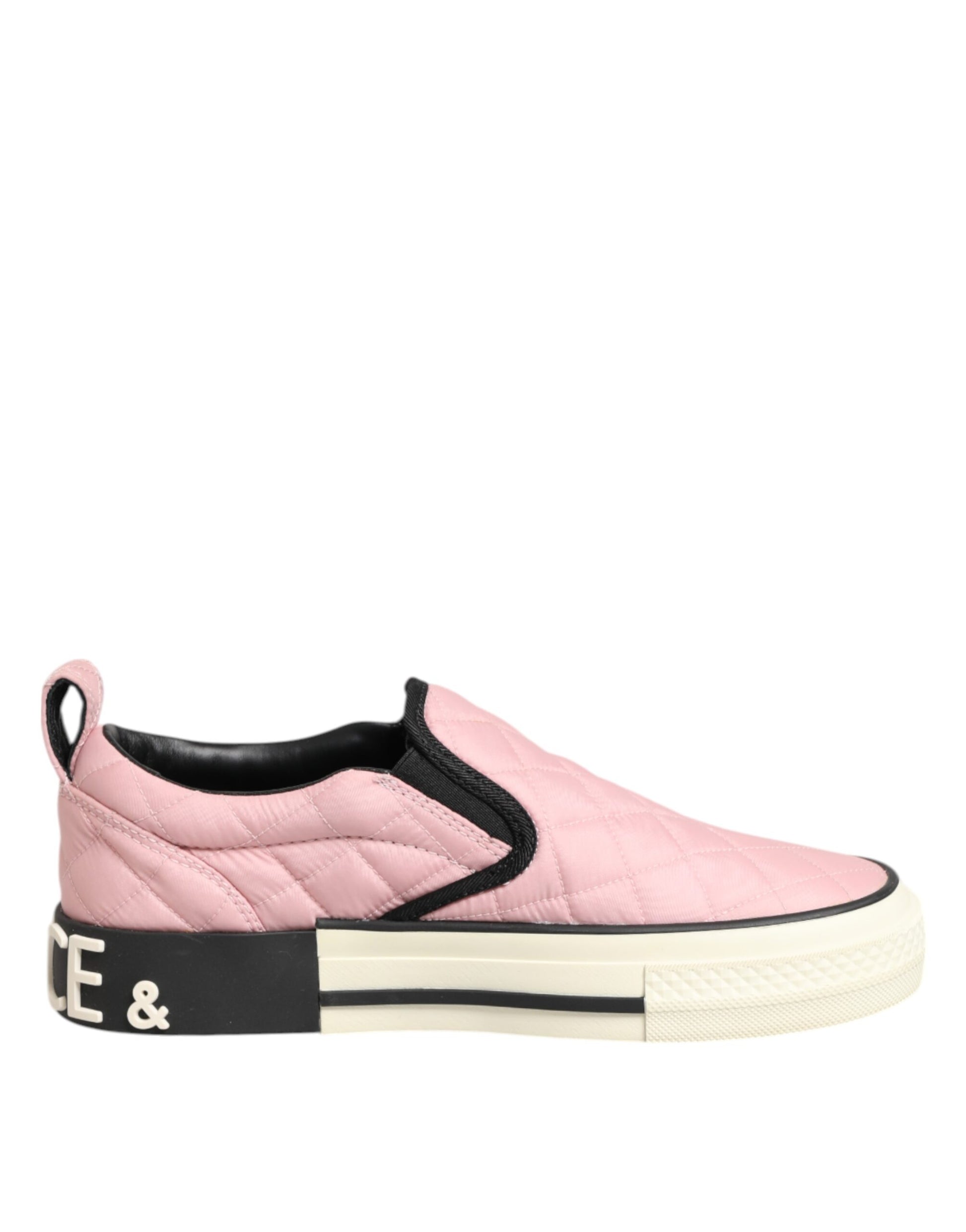Dolce & Gabbana Pink Quilted Nylon Slip-On Sneakers Shoes