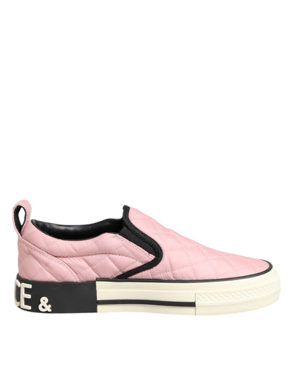 Dolce & Gabbana Pink Quilted Nylon Slip-On Sneakers Shoes