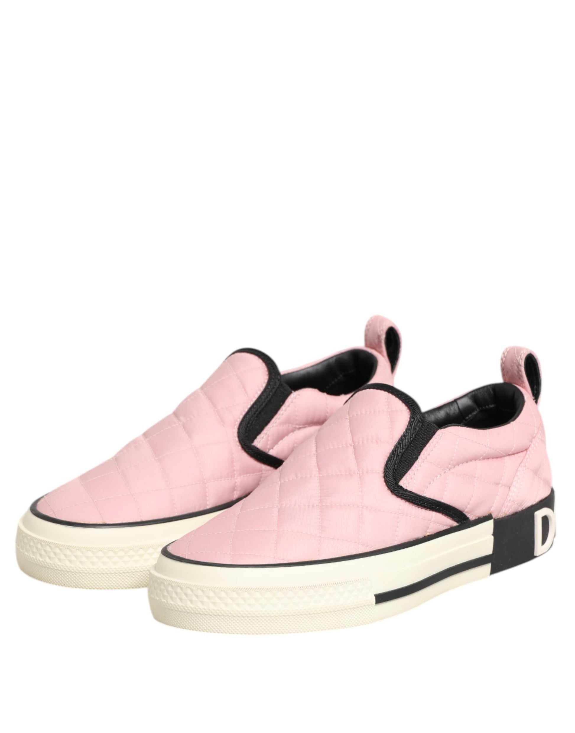 Dolce & Gabbana Pink Quilted Nylon Slip-On Sneakers Shoes