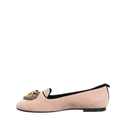 Dolce & Gabbana Pink Velvet Devotion Loafers Flats Shoes