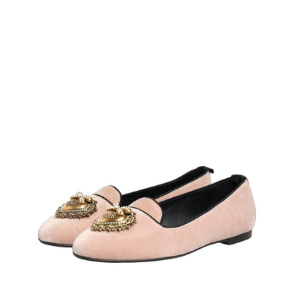 Dolce & Gabbana Pink Velvet Devotion Loafers Flats Shoes