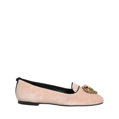 Dolce & Gabbana Pink Velvet Devotion Loafers Flats Shoes
