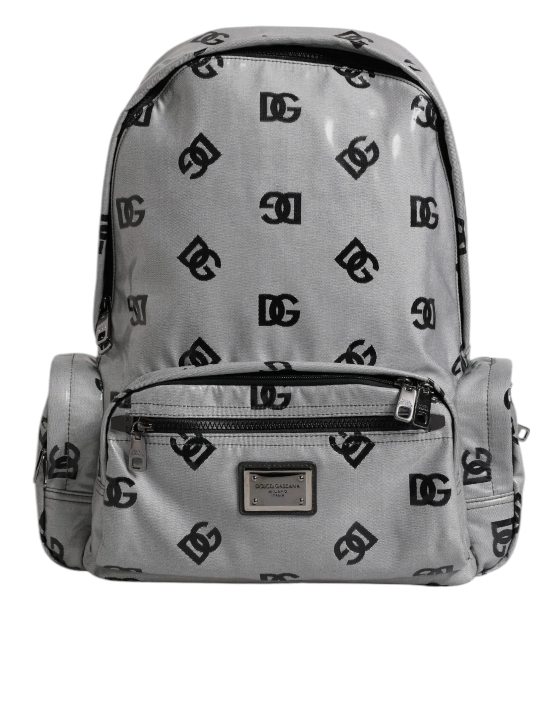 Dolce & Gabbana Polyester Gray Black DG Logo Plaque Backpack Bag